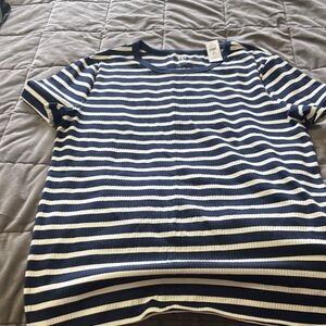 GAP Navy and White Striped Short Sleeve Top